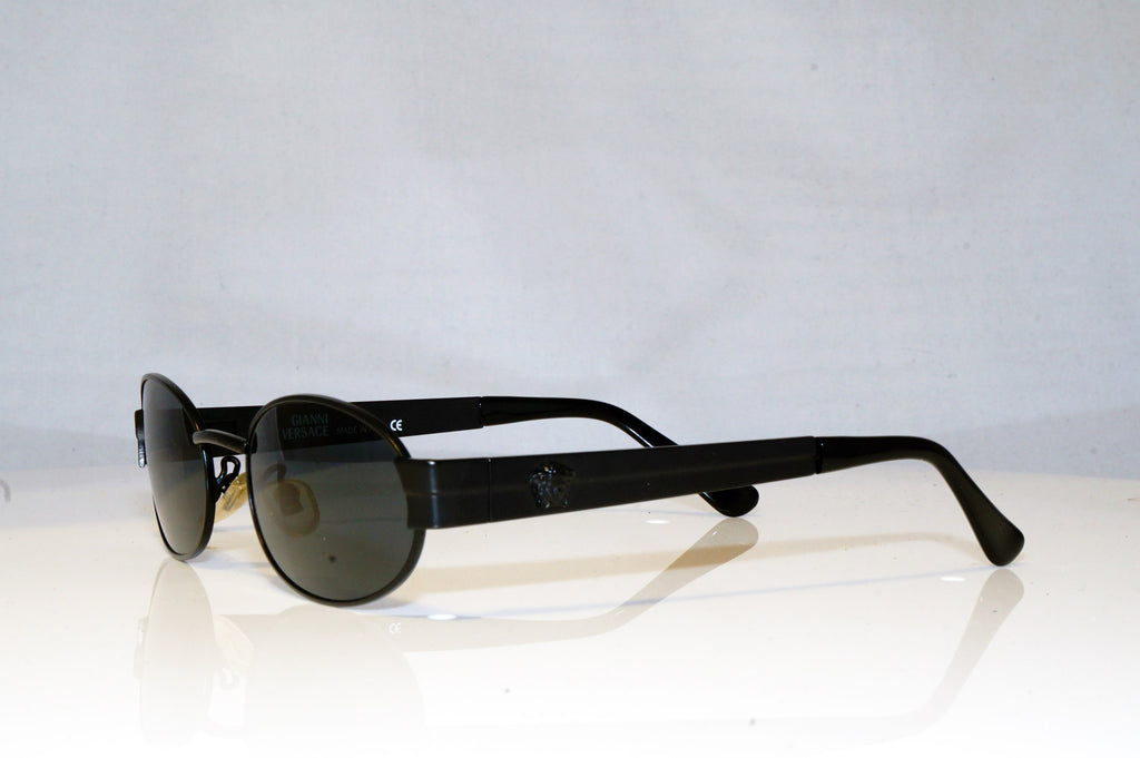 GIANNI VERSACE Mens Vintage 1990 Designer Sunglasses Black Rectangle 028 17649