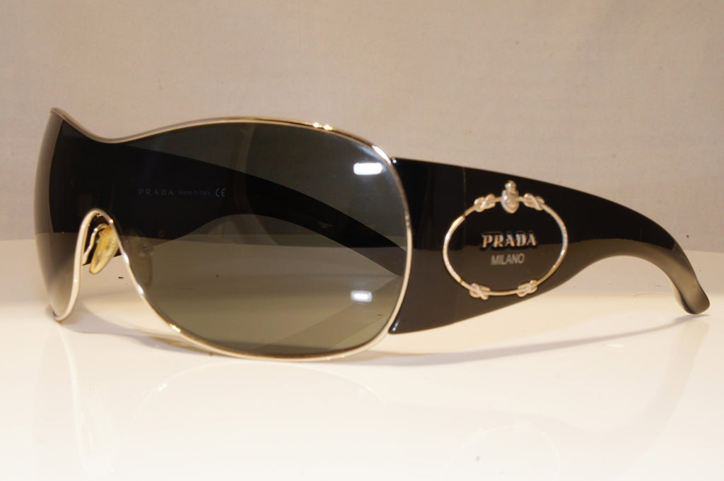 PRADA Womens Oversized Sunglasses Black Shield ICONIC CREST SPR 58I 1BC1A1 21861