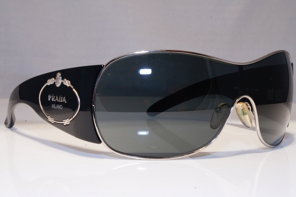 PRADA Womens Oversized Sunglasses Black Shield ICONIC CREST SPR 58I 1BC1A1 21861