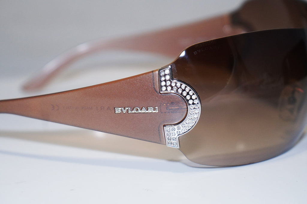 BVLGARI Womens Designer Crystal Sunglasses Brown Shield 653 945/13 15643