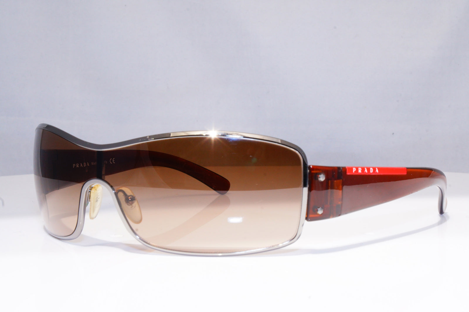 PRADA Mens Designer Sunglasses Brown Shield SPS 52E 5AV 6S1 18759 SunglassBlog