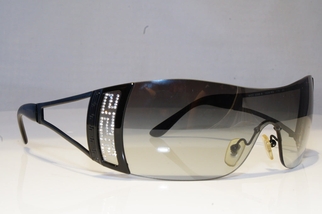 VERSACE Womens Diamante Designer Sunglasses Black Shield 2058 1009/8G 20583