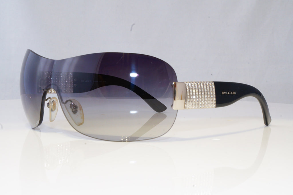 BVLGARI Womens Diamante Designer Sunglasses Black Shield 6030 102/8G 20408