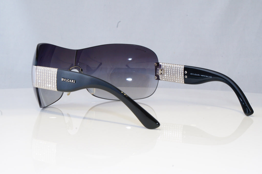 BVLGARI Womens Diamante Designer Sunglasses Black Shield 6030 102/8G 20408