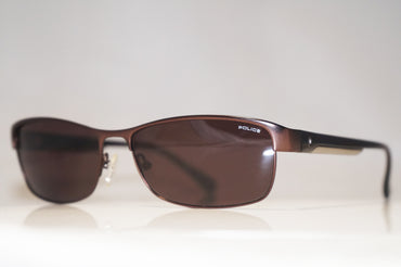 POLICE Mens Designer Sunglasses Brown Rectangle S8409 COL 0K03 15426
