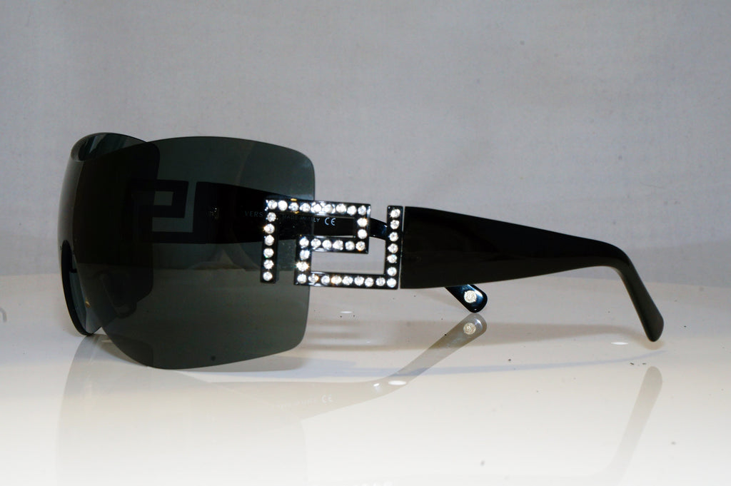VERSACE Womens Diamante Designer Sunglasses Black Shield 2083-B 1009/87 17779