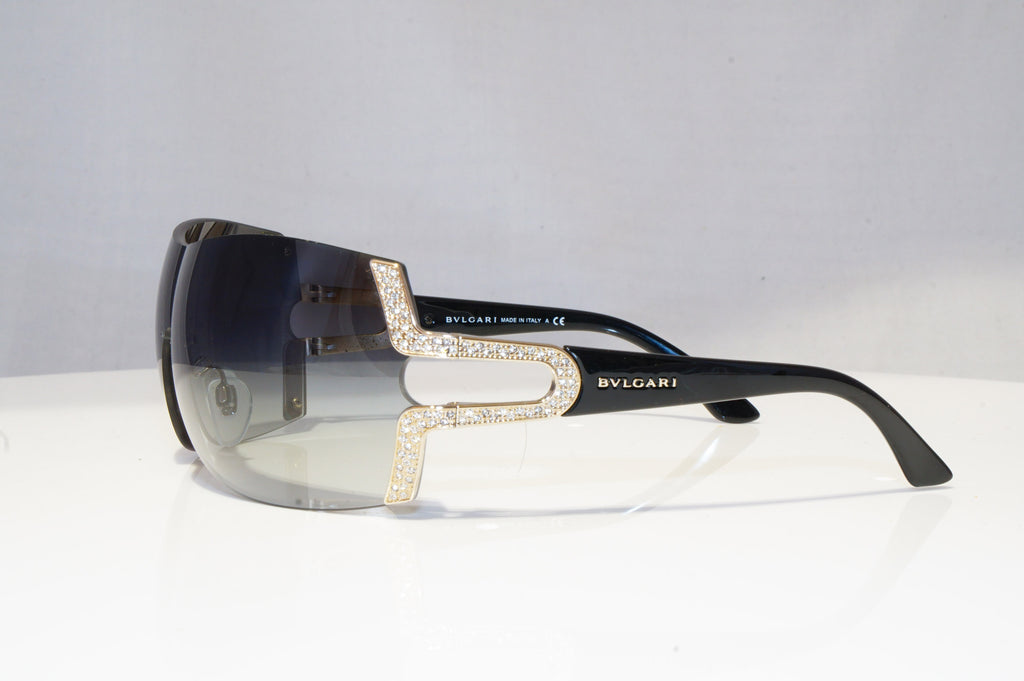 BVLGARI Womens Diamante Designer Sunglasses Black Shield 6038-B 102/8G 18599