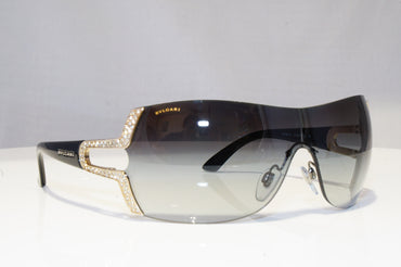 BVLGARI Womens Diamante Designer Sunglasses Black Shield 6038-B 102/8G 18599