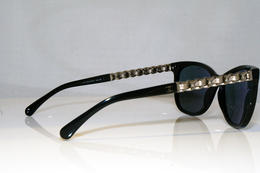 CHANEL Womens Designer Sunglasses Black Butterfly LEATHER CHAIN 5215 50126 17426