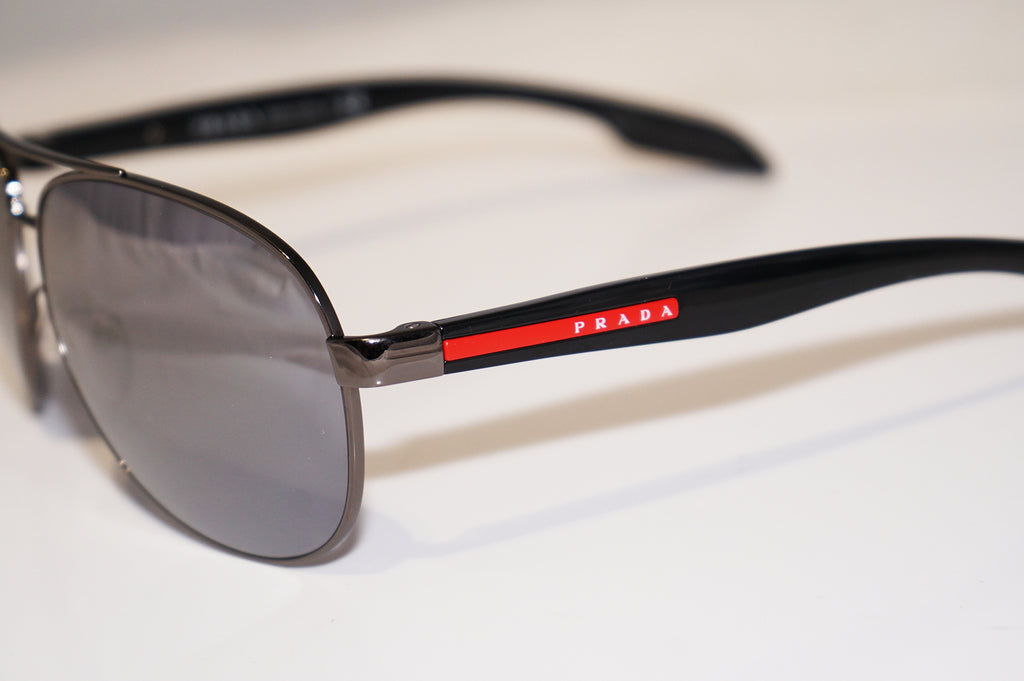 PRADA Mens Designer Mirror Sunglasses Black Aviator SPS 53P 5AV-5L0 15008