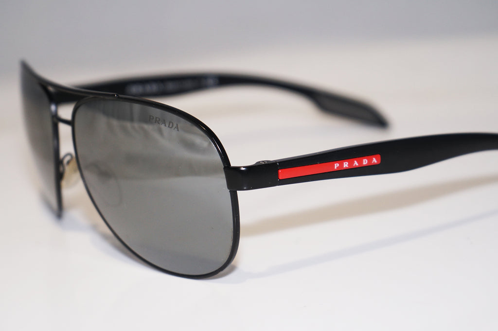 PRADA Mens Designer Mirror Sunglasses Black Aviator SPS 53P 1BO-7W1 15022