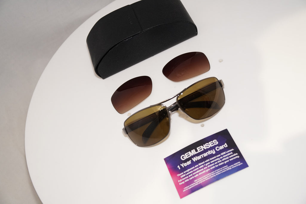 PRADA Mens Polarized Designer Sunglasses Brown Rectangle SPS 54I 5AV-6S1 21101