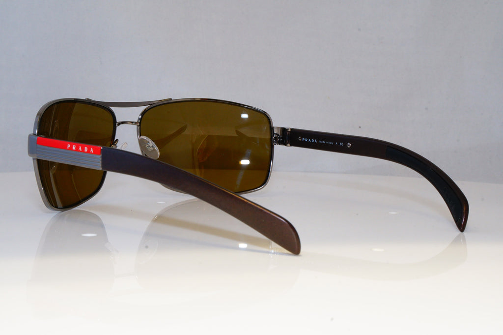 PRADA Mens Polarized Designer Sunglasses Brown Rectangle SPS 54I 5AV-6S1 21101