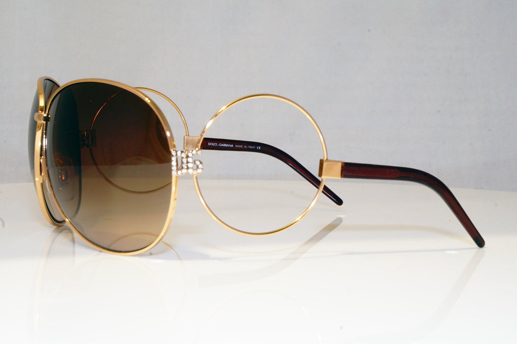 DOLCE & GABBANA Womens Diamante Designer Sunglasses Gold Round 2004-B 0213 17039