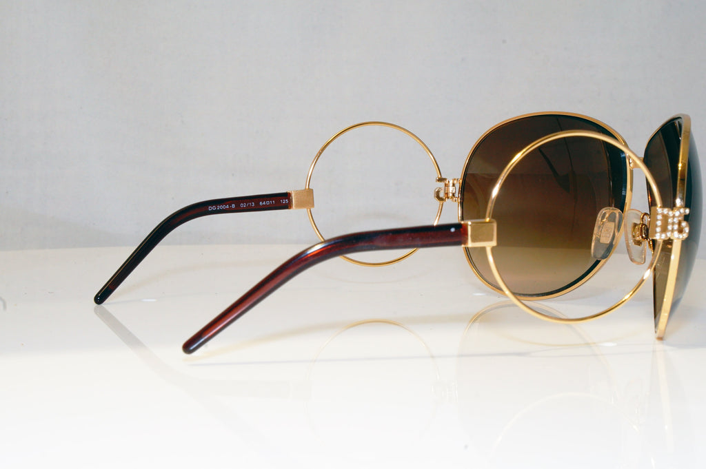 DOLCE & GABBANA Womens Diamante Designer Sunglasses Gold Round 2004-B 0213 17039