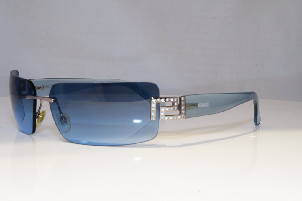 VERSACE Womens Diamante Designer Sunglasses Blue Rectangle 2107 1003/8E 21031