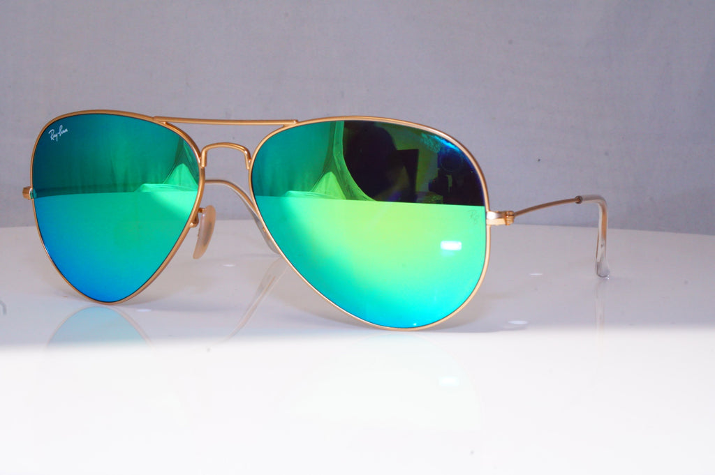 RAY-BAN Mens Mirror Designer Sunglasses Gold Aviator GREEN 62MM RB 3025 18298