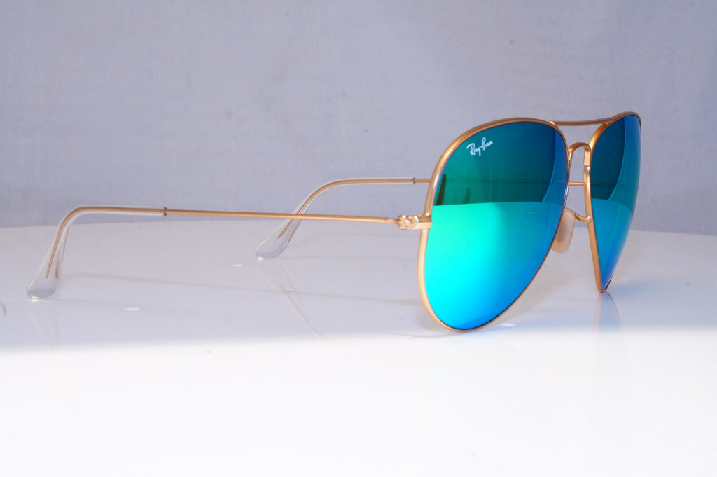 RAY-BAN Mens Mirror Designer Sunglasses Gold Aviator GREEN 62MM RB 3025 18298