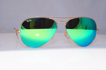 RAY-BAN Mens Mirror Designer Sunglasses Gold Aviator GREEN 62MM RB 3025 18298