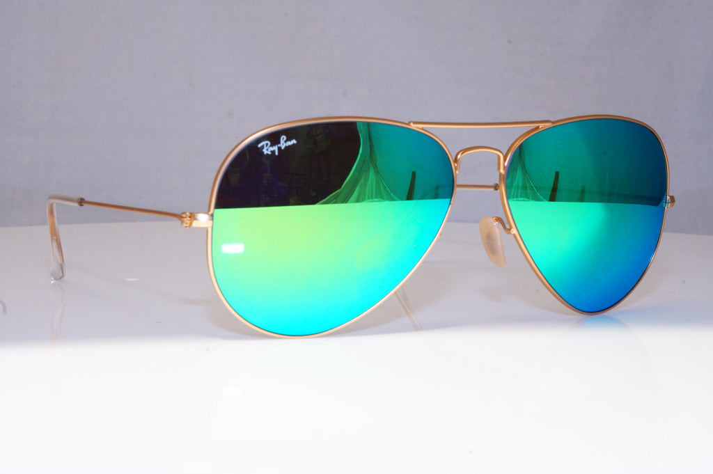 RAY-BAN Mens Mirror Designer Sunglasses Gold Aviator GREEN 62MM RB 3025 18298