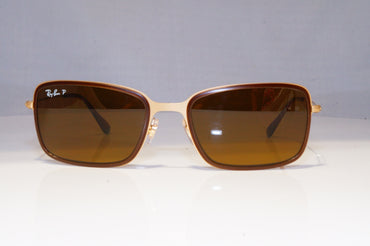 RAY-BAN Mens Polarized Designer Sunglasses Gold Rectangle RB 3514 149/83 21157