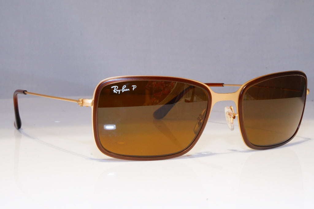 RAY-BAN Mens Polarized Designer Sunglasses Gold Rectangle RB 3514 149/83 21157