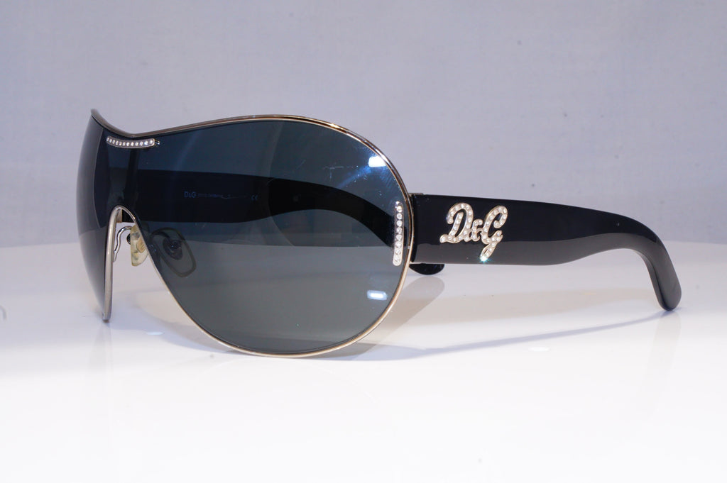 DOLCE & GABBANA Womens Diamante Designer Sunglasses Black Shield D&G 6022 20239
