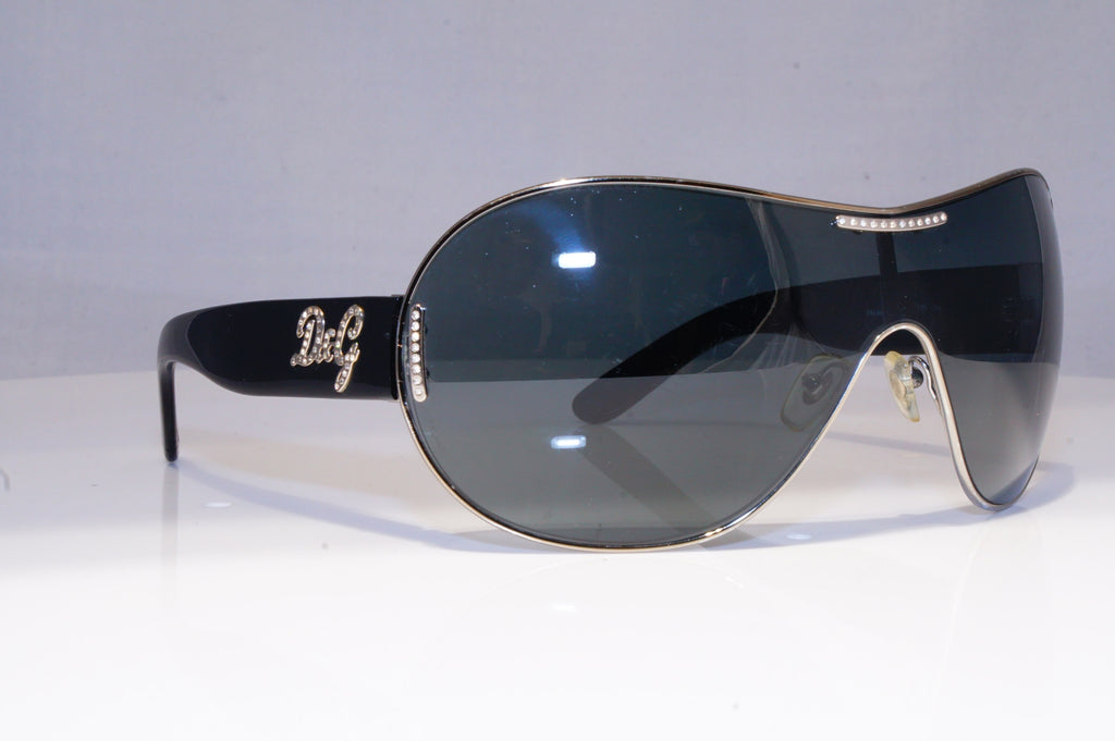 DOLCE & GABBANA Womens Diamante Designer Sunglasses Black Shield D&G 6022 20239