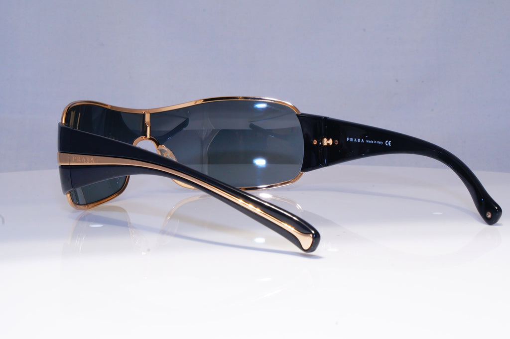 PRADA Mens Mirror Designer Sunglasses Black Shield GOLD SPR 61I 5AK-4T1 20223
