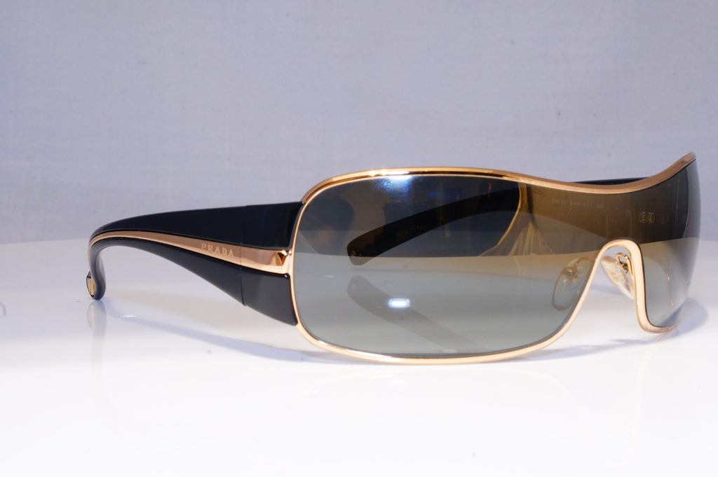 PRADA Mens Mirror Designer Sunglasses Black Shield GOLD SPR 61I 5AK-4T1 20223