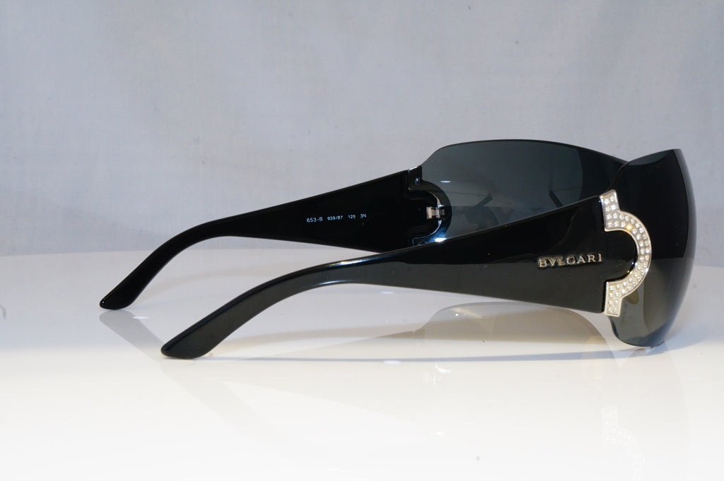 BVLGARI Womens Diamante Designer Sunglasses Black Shield 653-B 939/87 19177
