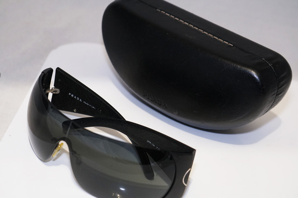 PRADA Rare Womens Designer Sunglasses Black Shield SPR 17H 7JS-1A1 13975
