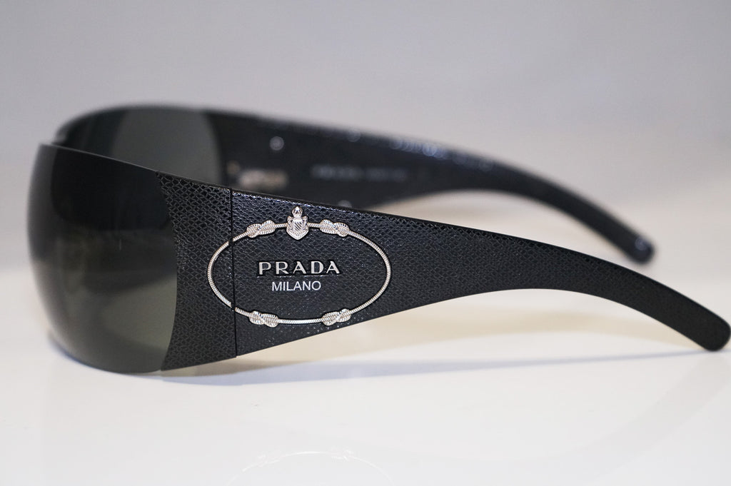 PRADA Rare Womens Designer Sunglasses Black Shield SPR 17H 7JS-1A1 13975