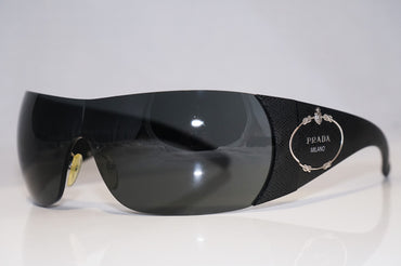 PRADA Rare Womens Designer Sunglasses Black Shield SPR 17H 7JS-1A1 13975