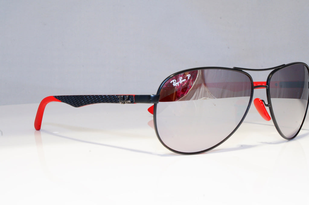 RAY-BAN Mens Polarized Mirror Designer Sunglasses Black Pilot RED RB 8313 20286