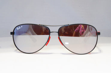 RAY-BAN Mens Polarized Mirror Designer Sunglasses Black Pilot RED RB 8313 20286