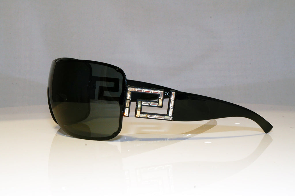 VERSACE Womens Diamante Designer Sunglasses Black Shield 2072-B 1009/87 17178