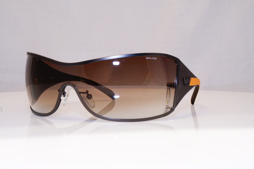 POLICE Mens Designer Sunglasses Brown Shield S8826 0627 18189