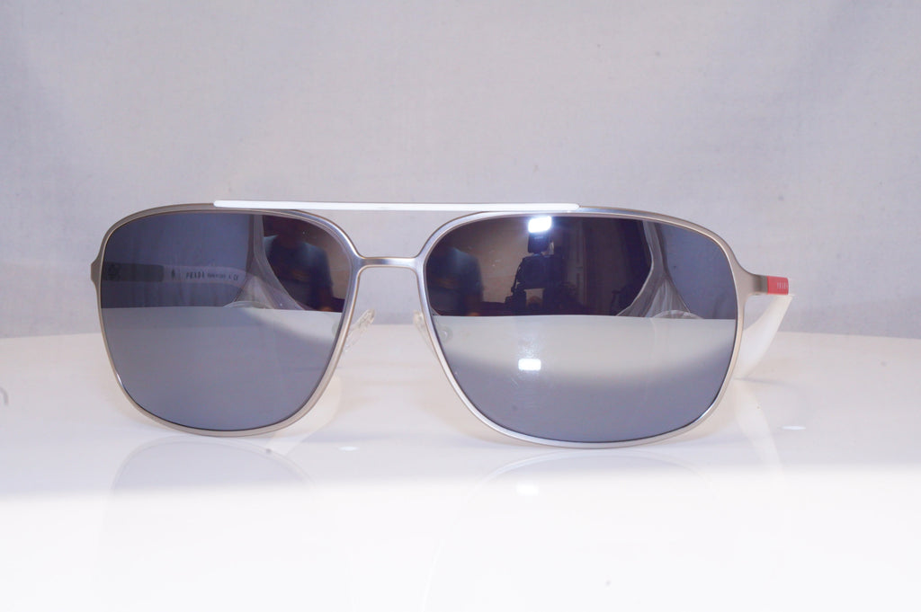 PRADA Mens Chrome Designer Sunglasses White Aviator SPS 540 1AP-7W1 17950