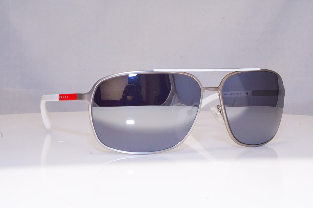 PRADA Mens Chrome Designer Sunglasses White Aviator SPS 540 1AP-7W1 17950