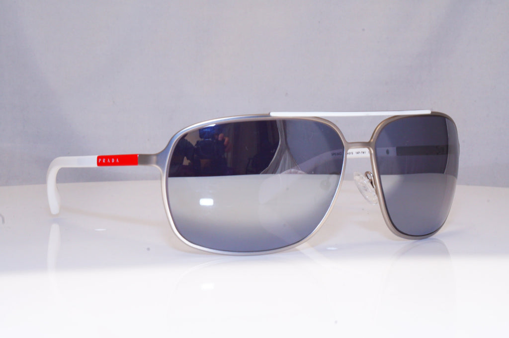 PRADA Mens Chrome Designer Sunglasses White Aviator SPS 540 1AP-7W1 17950