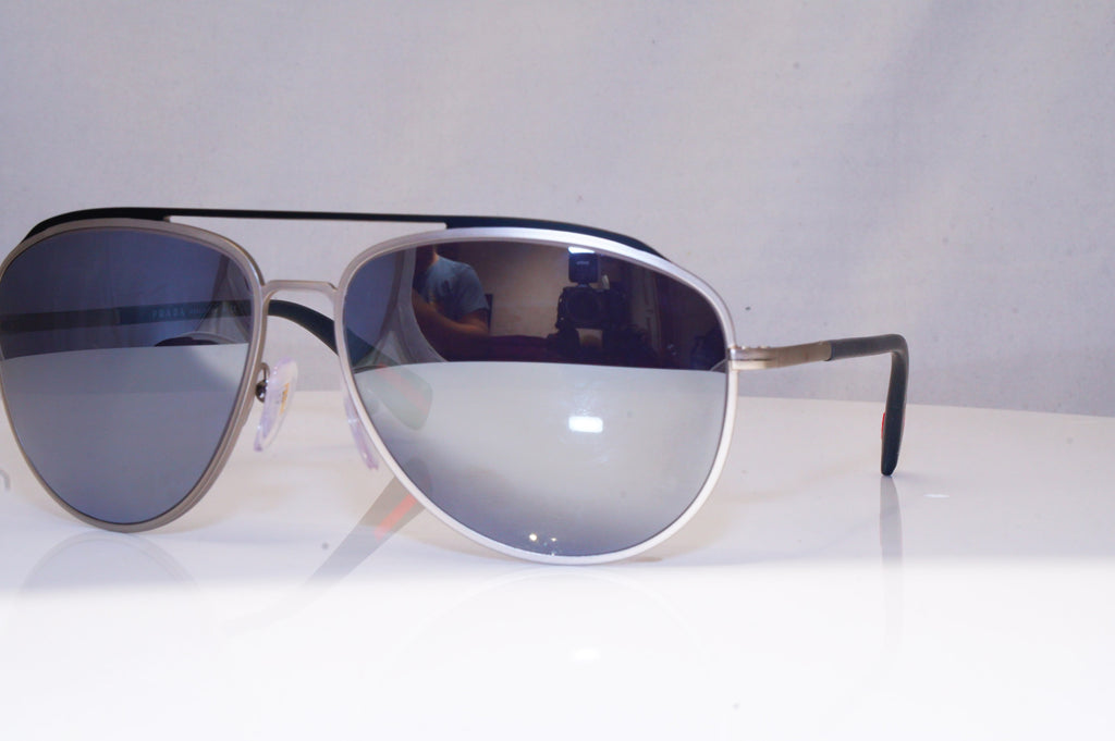 PRADA Mens Mirror Designer Sunglasses Silver Aviator SPS 55R QFP-5Q0 18048