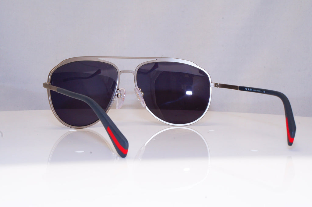 PRADA Mens Mirror Designer Sunglasses Silver Aviator SPS 55R QFP-5Q0 18048