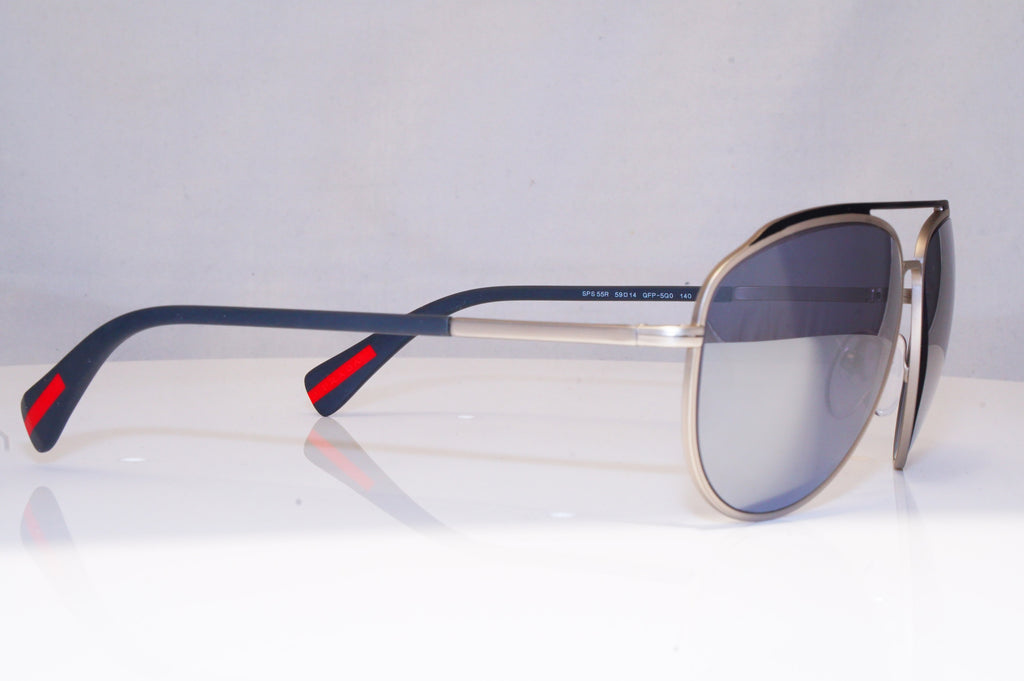 PRADA Mens Mirror Designer Sunglasses Silver Aviator SPS 55R QFP-5Q0 18048