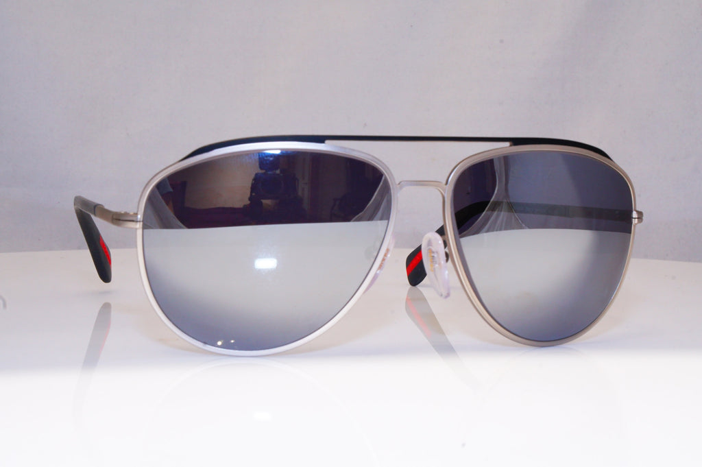 PRADA Mens Mirror Designer Sunglasses Silver Aviator SPS 55R QFP-5Q0 18048