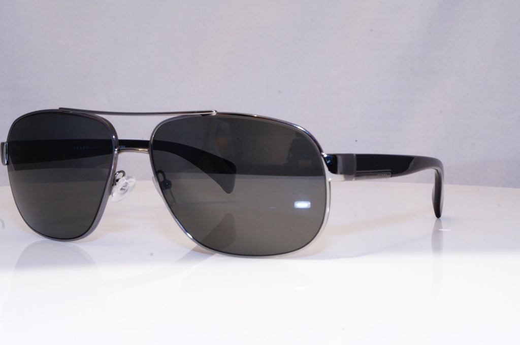 PRADA Mens Polarized Designer Sunglasses Black Aviator SPR 52P 5AV-5W1 18009
