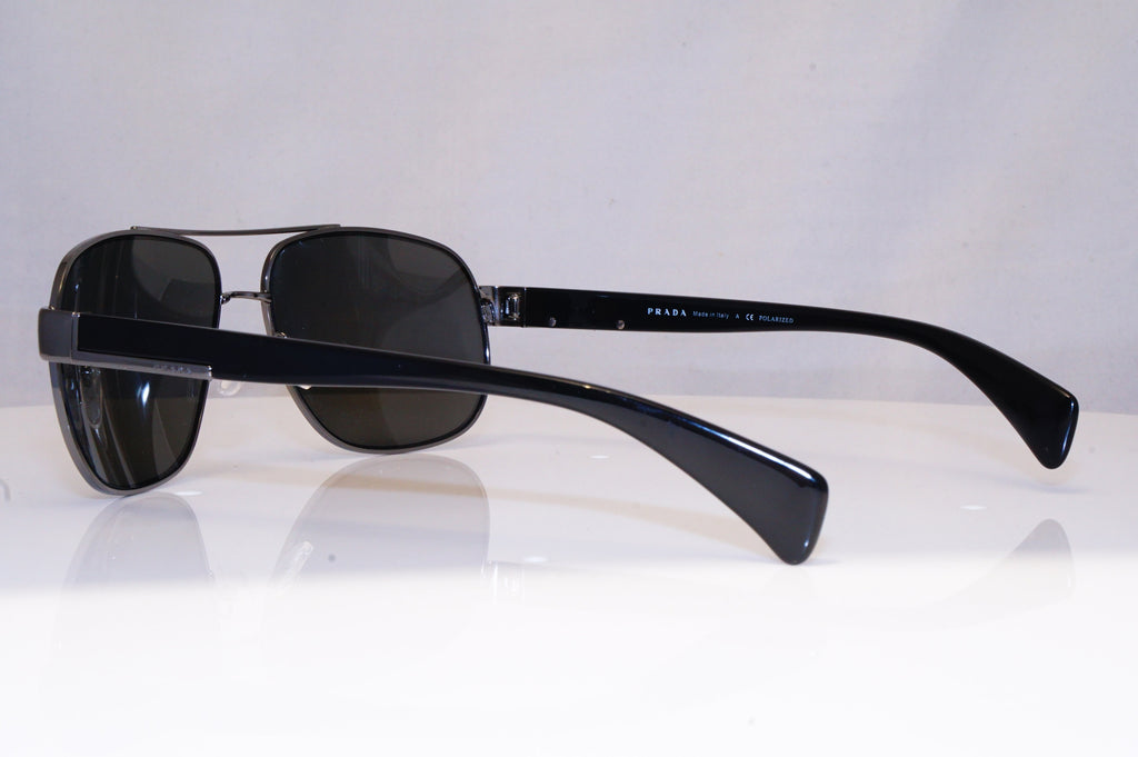 PRADA Mens Polarized Designer Sunglasses Black Aviator SPR 52P 5AV-5W1 18009