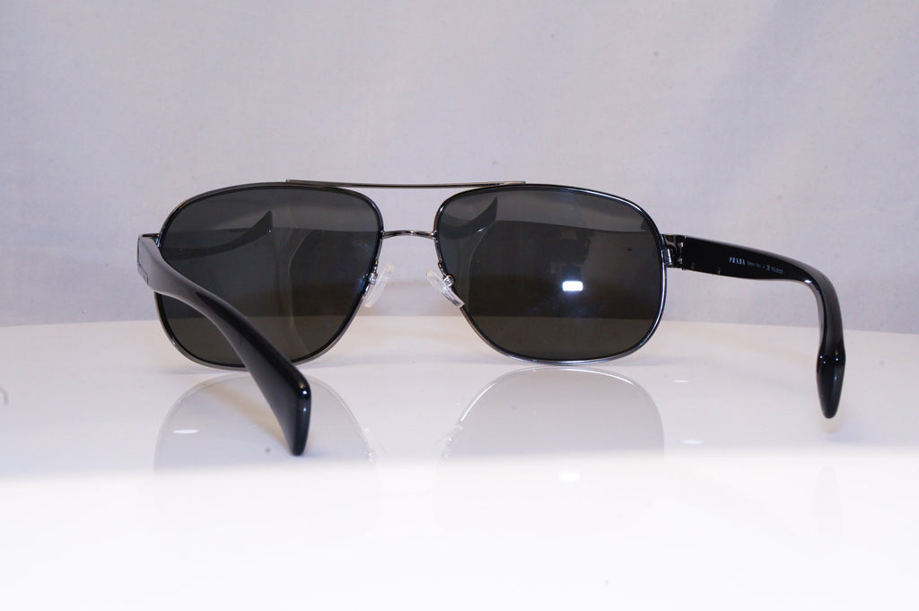 PRADA Mens Polarized Designer Sunglasses Black Aviator SPR 52P 5AV-5W1 18009