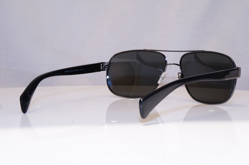 PRADA Mens Polarized Designer Sunglasses Black Aviator SPR 52P 5AV-5W1 18009