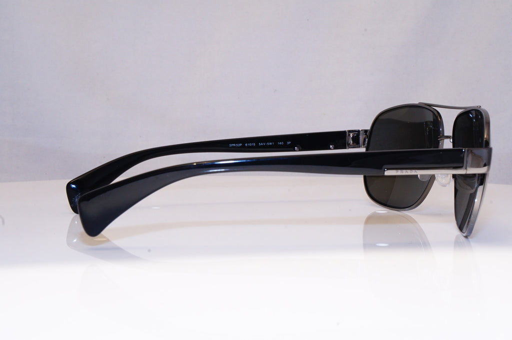 PRADA Mens Polarized Designer Sunglasses Black Aviator SPR 52P 5AV-5W1 18009